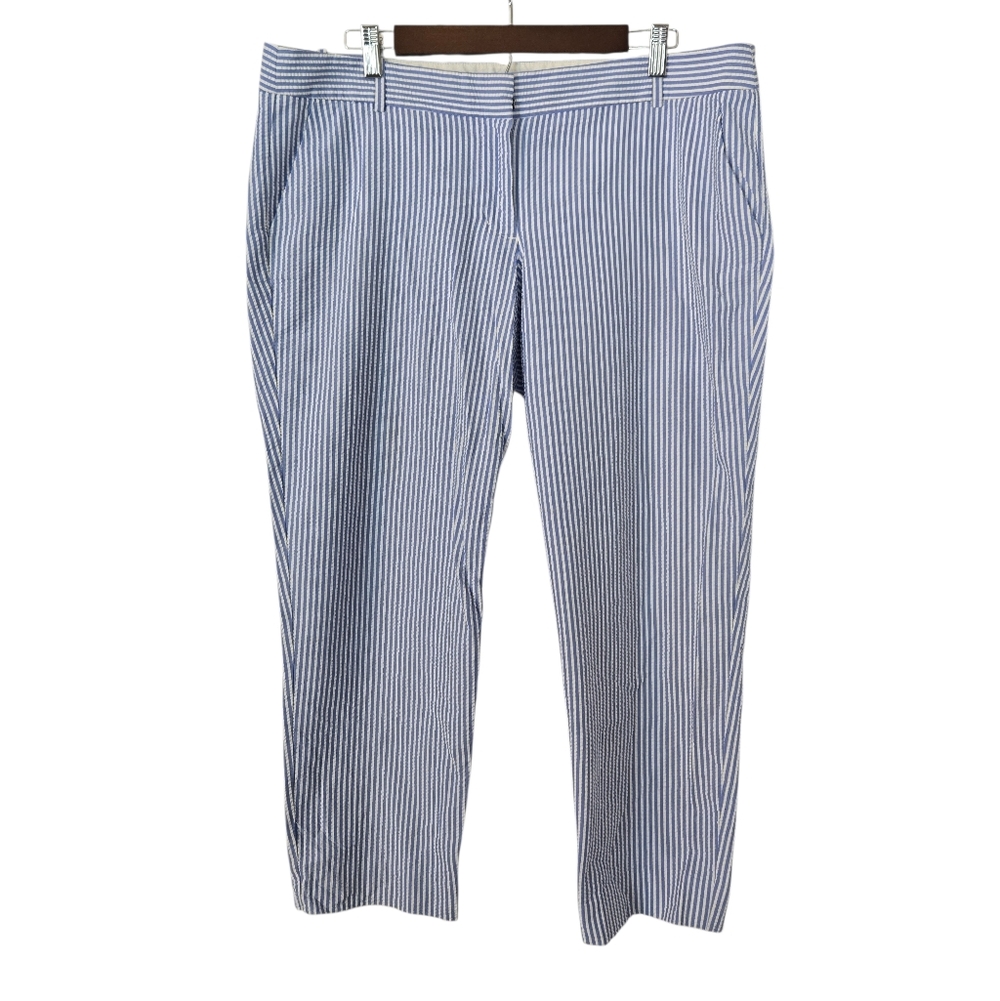 J. Crew Blue-White Cafe Striped Seer Sucker Cropped Pants City Fit